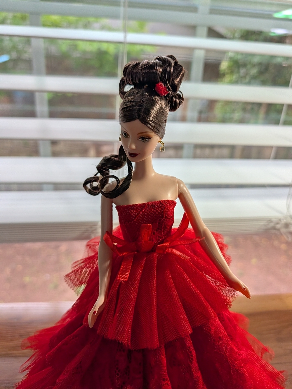 Vintage The Rose Barbie Restyled Red Ruffle Gown - Picture 5 of 10